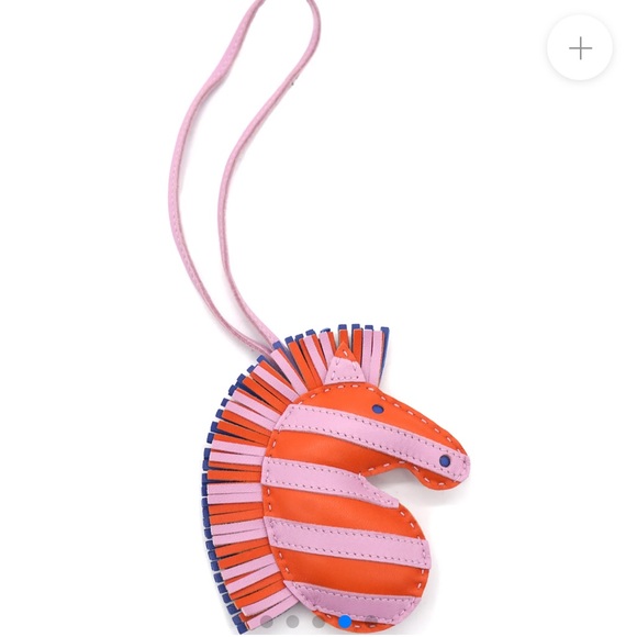 New Hermes Gee Gee Savannah Zebra Mauve Pink Orange Blue Leather Charm Tag - Picture 3 of 5